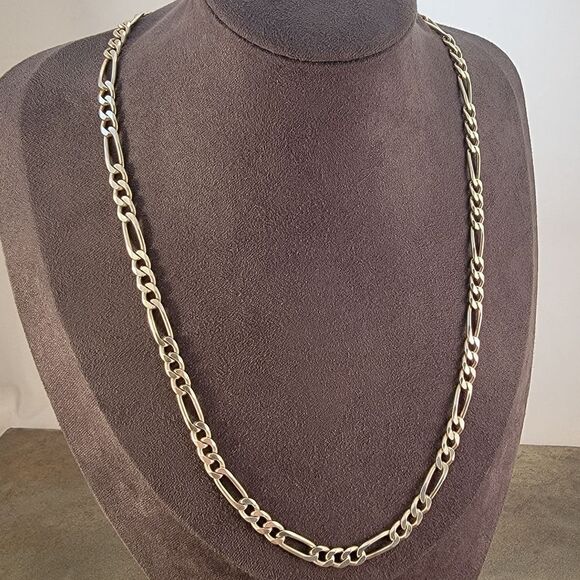 Sterling Figaro 20" 5.5mm Unisex Link Chain - Picture 2 of 5